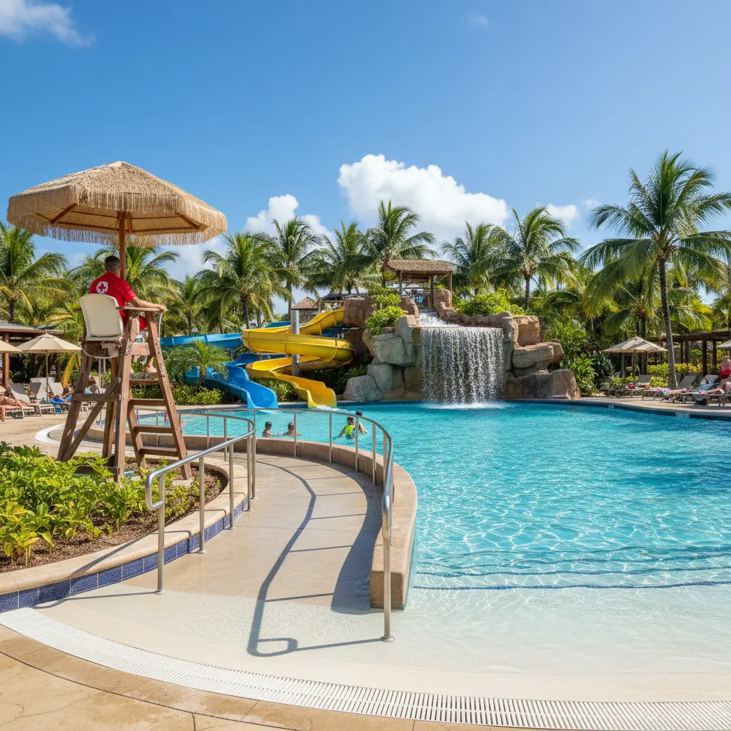 Lifeguard mengawasi kolam dengan jalur akses